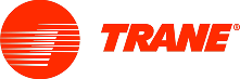 Trane company logo featuring a bright orange circle with horizontal white streaks next to the word TRANE in orange.