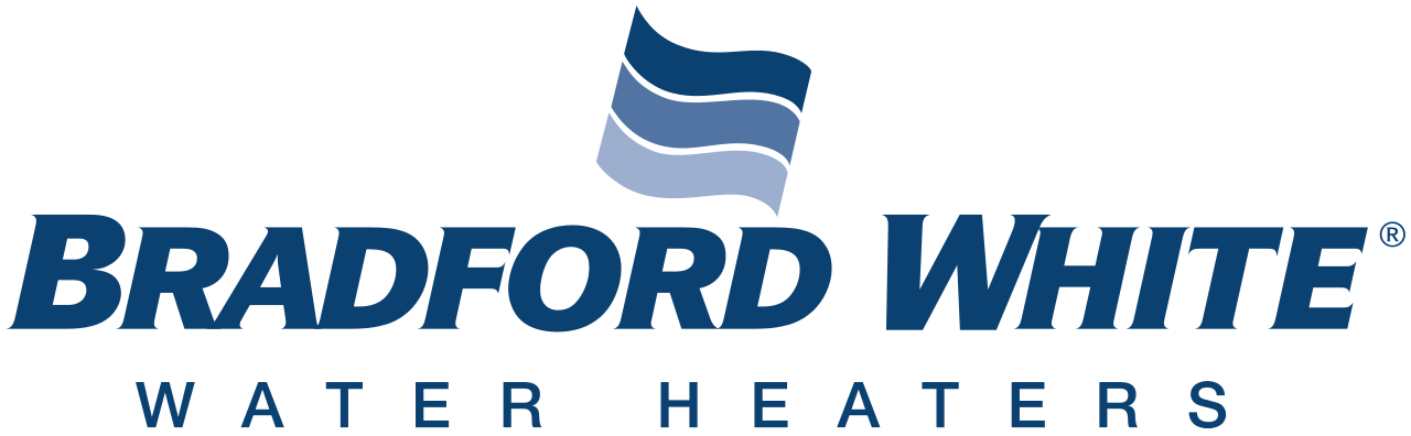 Bradford White Water Heaters logo featuring a blue wave icon above the company name.